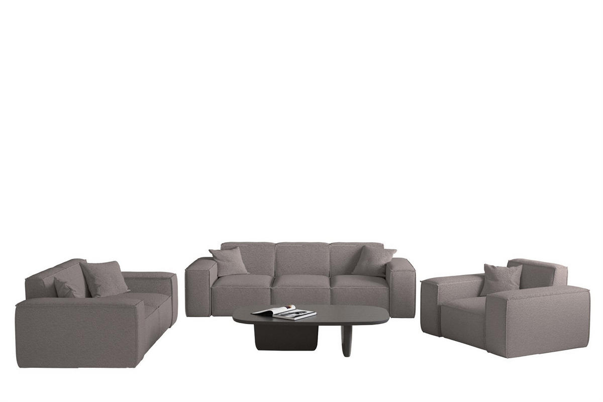 SOFASET Celes Premium 3-2-1 In Ascot - Taupe, Holzwerkstoff/Textil (225/73/88cm) - Fun Möbel