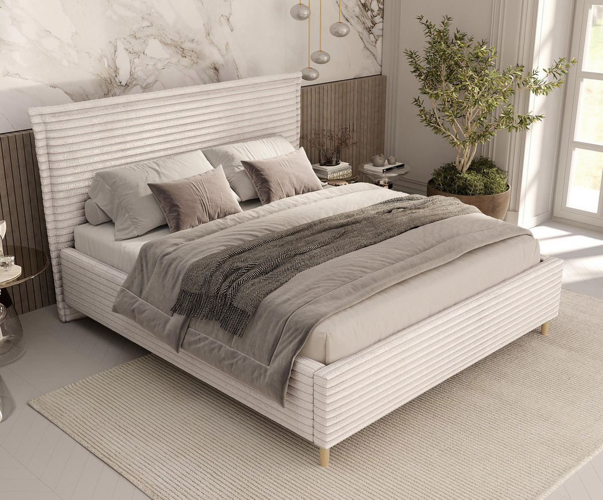 POLSTERBETT Cape Cod Creme 140/200 cm im Samtstoff - Creme/Naturfarben, Holz/Holzwerkstoff (140/200cm) - Maison de Reve