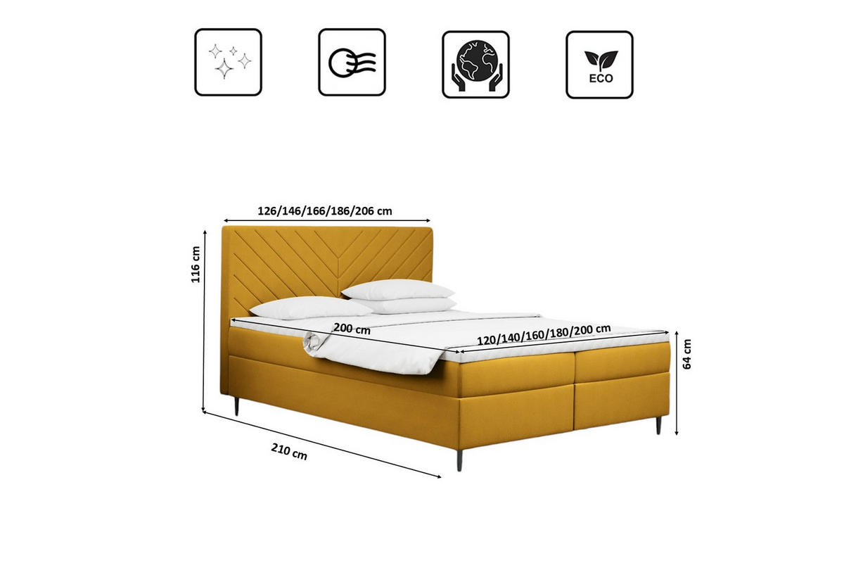 BOXBETT Mit Bettkasten Und Matratze + Topper RUGIA Stoff Velvet Gelb 120x200 cm H2-Pocket - Gelb, Holz/Holzwerkstoff (120/200cm) - Kaiser Möbel