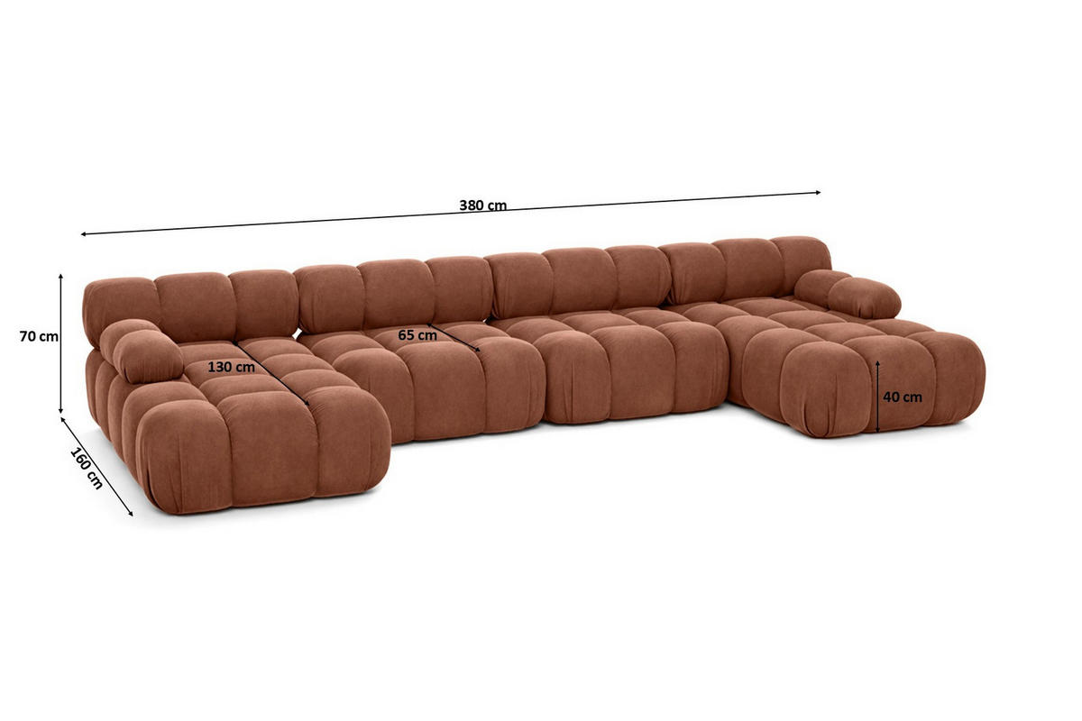 ECKSOFA U-Form XL, Stoff Velours Salvador, Dunkelbraun, Selia U XL - Dunkelbraun, Holz (380/70/160cm) - Kaiser Möbel