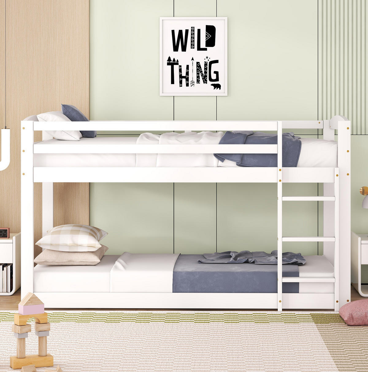 ETAGENBETT 90/200 cm aus Kiefern mit niedriger Bauweise und Absturzsicherung, Weiß - Weiß, Holzwerkstoff (90/200cm) - Redom