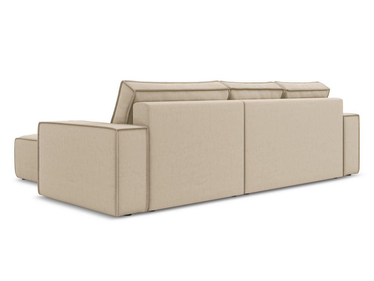 ECKSOFA mit Schlaffunktion Samt Stoff Beige - Beige/Creme, Kunststoff/Textil (290/185cm) - Makamii