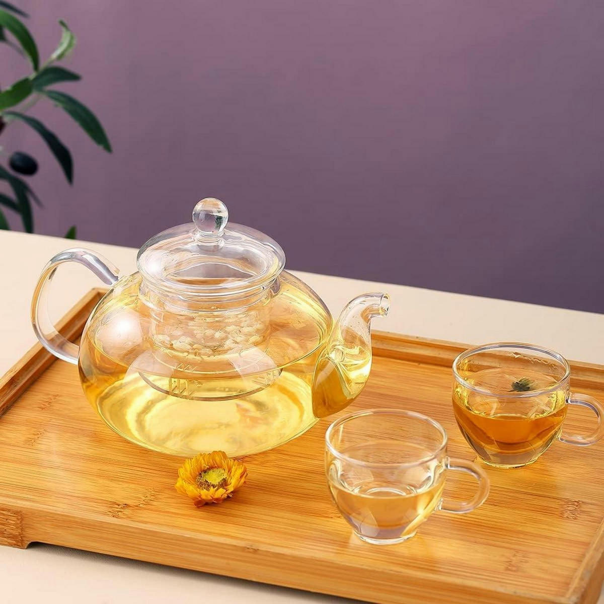 TEEKANNE mit 4 Tassen Glas 1000 ml mit Teesieb - Transparent, Glas (13/30cm)