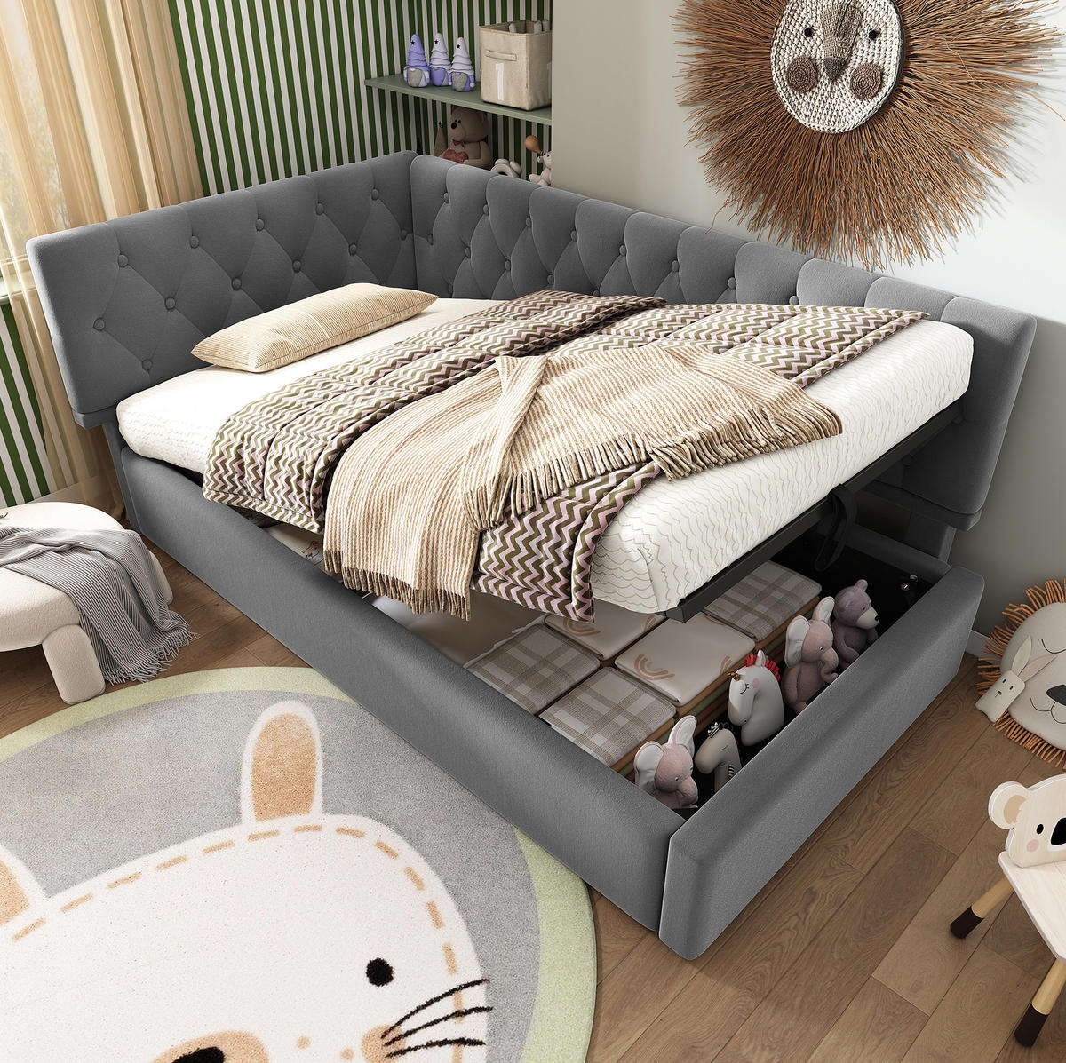 ČALÚNENÁ posteľ 90/190 cm sivá s hydraulickým úložným priestorom zo zamatu - sivá, textil (90/190cm) - OKWISH