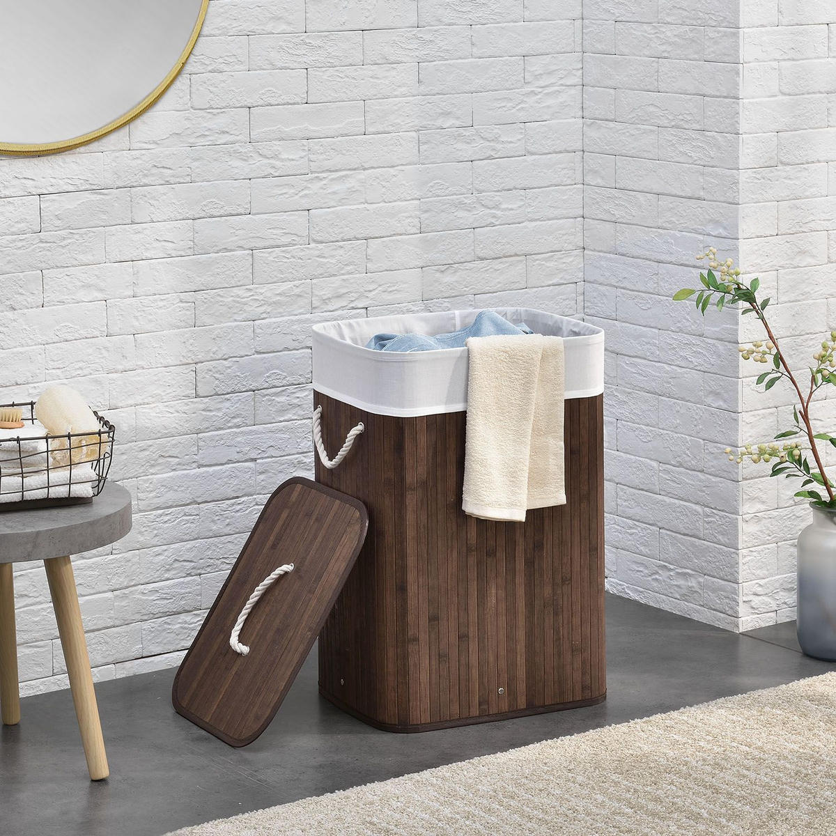 WÄSCHEKORB Curly 72 L braun - Braun, Holz (40/60/30cm) - Juskys