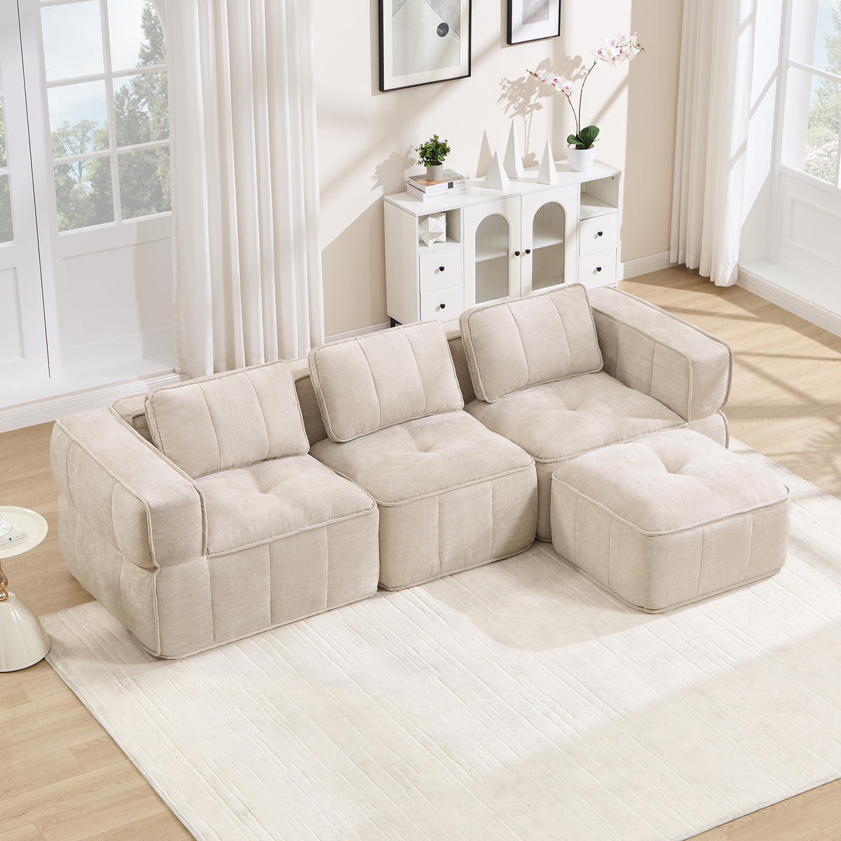 ECKSOFA 271/162/67 cm Beige mit 1 Fußhocker - Beige, Textil (271/162cm) - Oxeza