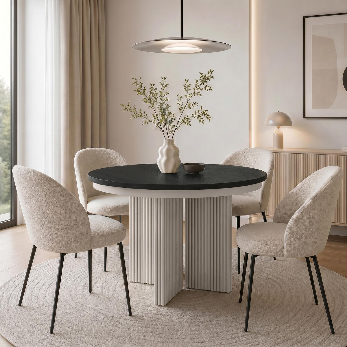 ESSTISCH Prestige runder Design-Tisch, ausziehbar Ø 100–180 cm, Schwarz+Kaschmir - Kaschmir/Schwarz, Metall (100/100/77cm) - Beautysofa