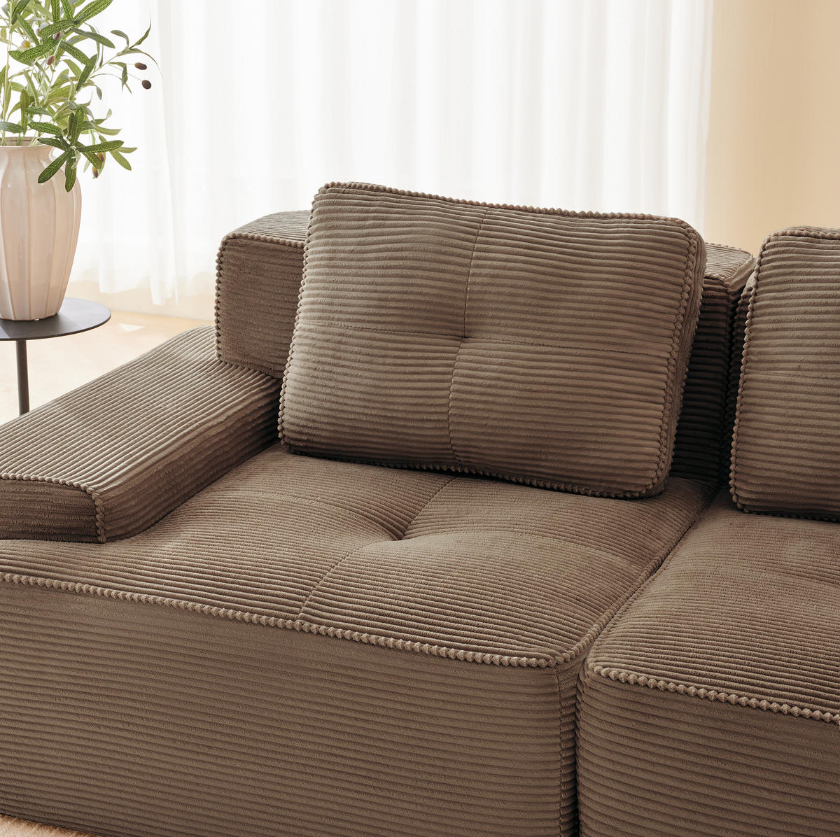 MODULARES Sofa aus Cord in Braun 293x177x69 cm mit Schlaffunktion und 74 cm Sitztiefe - Braun, Textil (177/69/293cm) - IVMEU