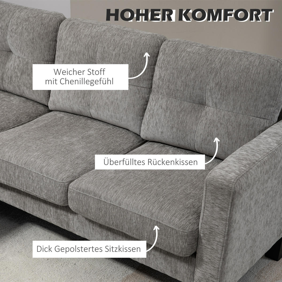 ECKSOFA, Eck-Couch mit umkehrbarer Chaiselongue, Chenille-Optik, Braun - Braun, Textil (130/186cm) - HOMCOM