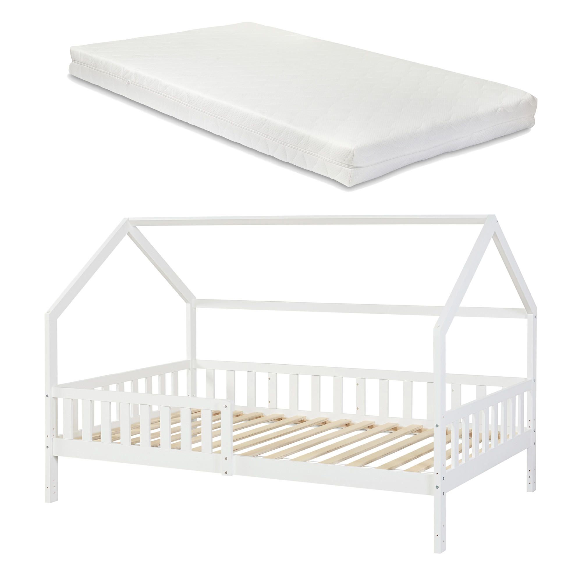 HAUSBETT Ydre mit Matratze - Weiß, Holz (120/200cm) - [en.casa]