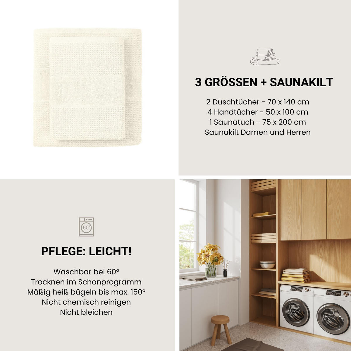 HANDTUCHSET Turin - 4-teilig - 50x100 cm - Offwhite - Weiß, Textil (50/100cm) - SCHIESSER