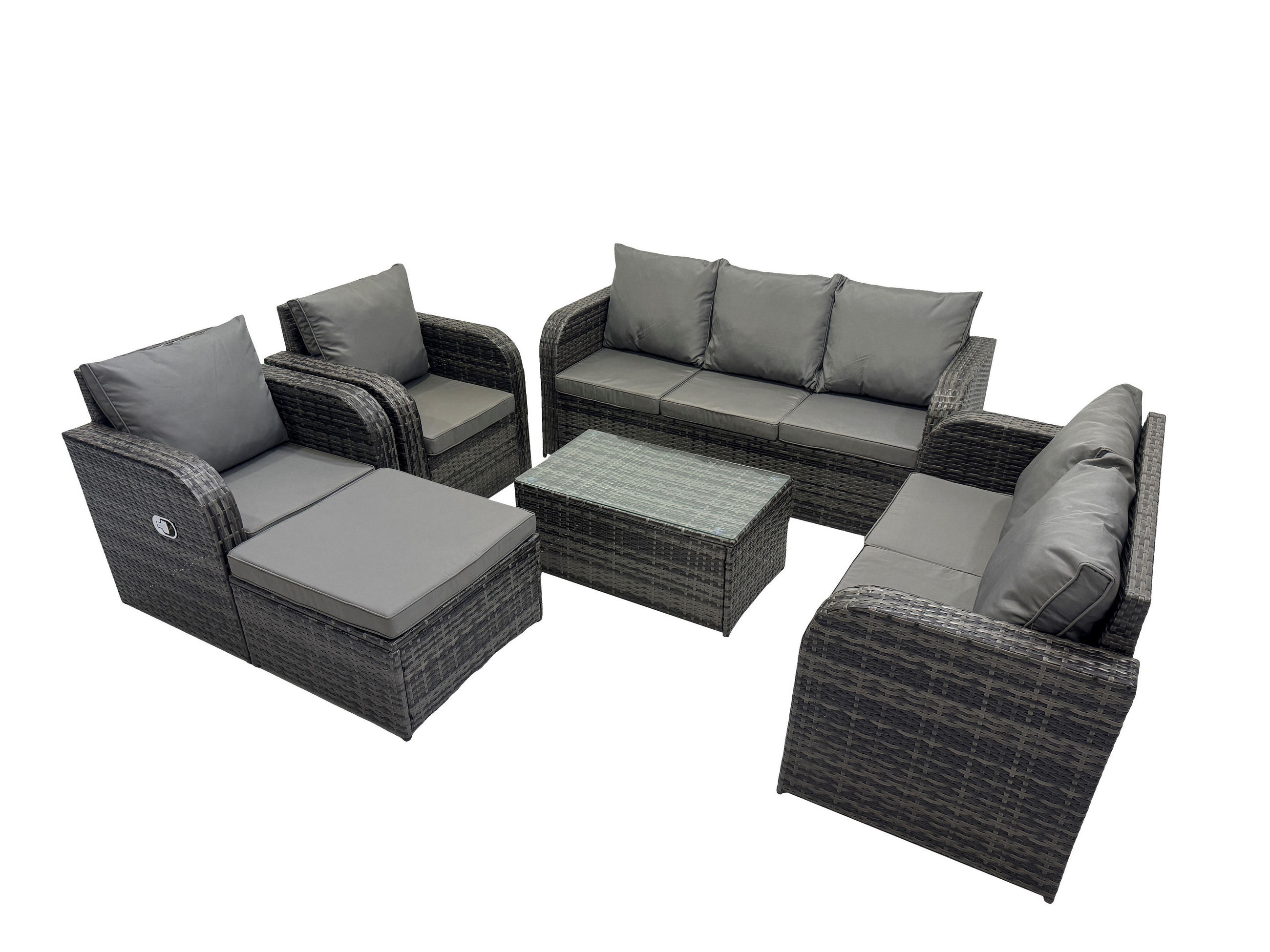 GARTENMÖBELSET mit Couchtisch Polyrattan 8-Sitzer - Dunkelgrau/Grau, Glas/Kunststoff - Fimous
