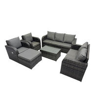 GARTENMÖBELSET mit Couchtisch Polyrattan 8-Sitzer - Dunkelgrau/Grau, Glas/Kunststoff - Fimous