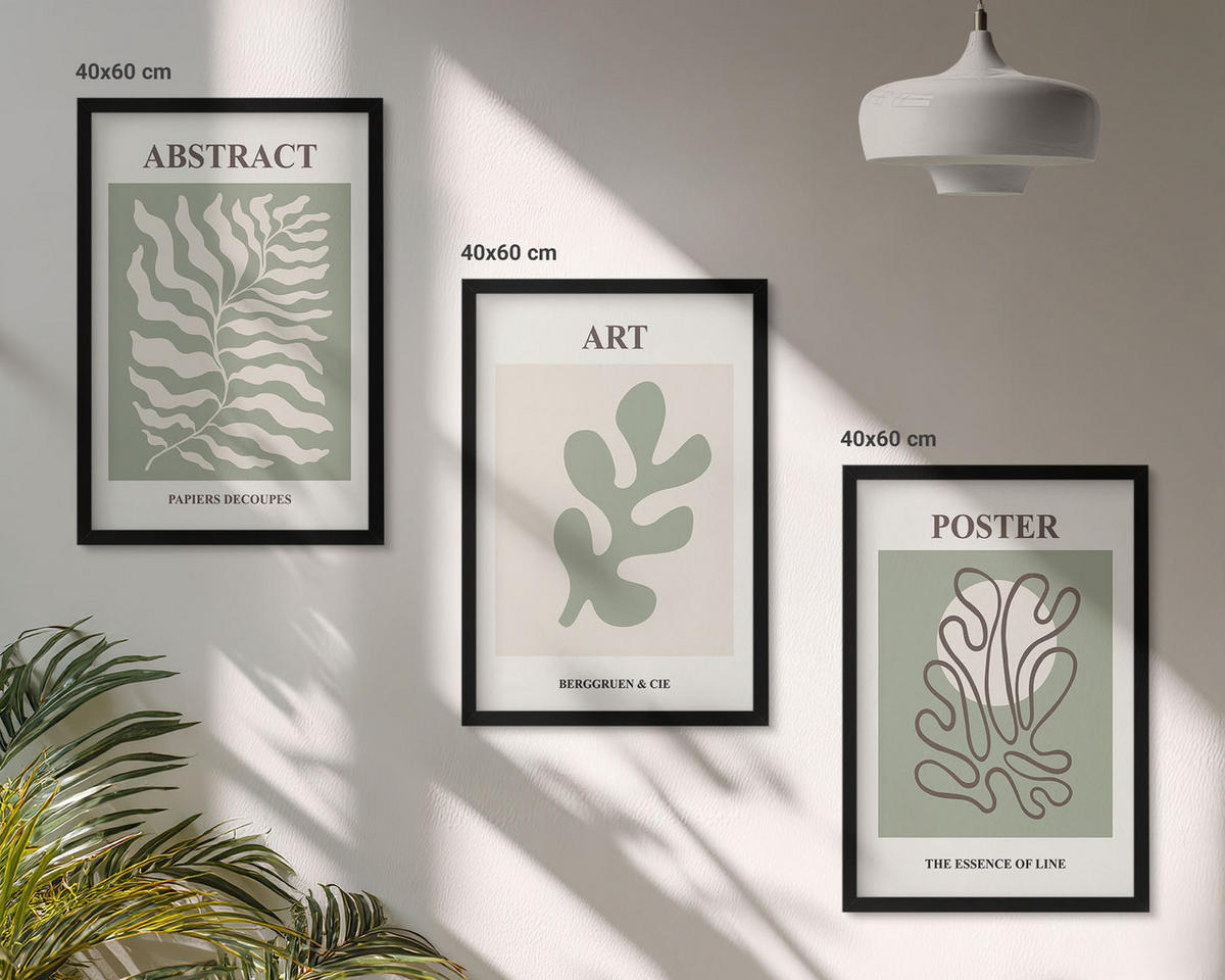 BILDER SET 3er Set - 40x60 cm Schwarzer Rahmen - Poster mit Pflanzenmustern von Matisse - Schwarz, Kunststoff (40/60cm) - TULUP