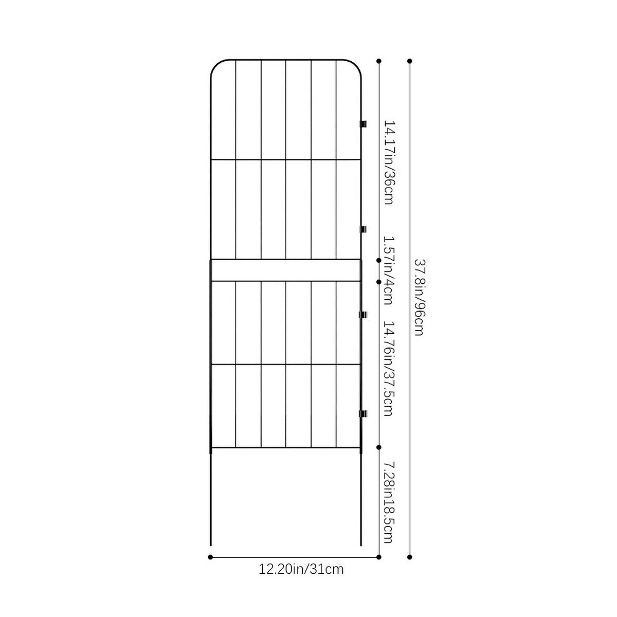 GARTENZAUN 10 Stück aus Metall in Schwarz Abnehmbares Design Robuste Metallkonstruktion je Paneel: 31 cm B × 96 cm H - Schwarz, Metall (31cm) - Livingandhome