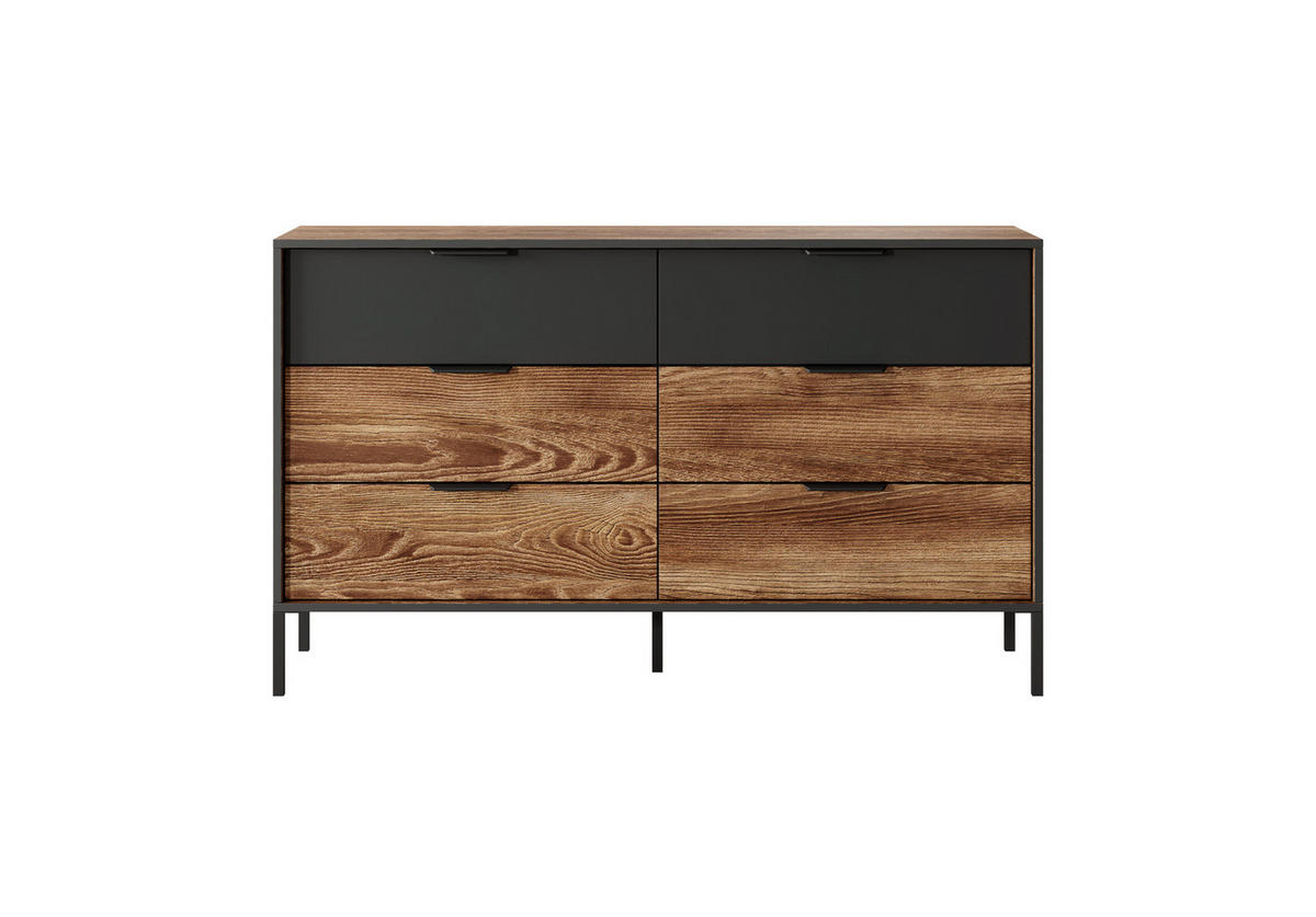KOMMODE MELTON B 137 cm Kastanie / Anthrazit - mit 6 Schubladen, Soft-Close und Metallfüßen - Kastanienfarben/Anthrazit, Holz/Holzwerkstoff (137/81/39cm) - Ravio