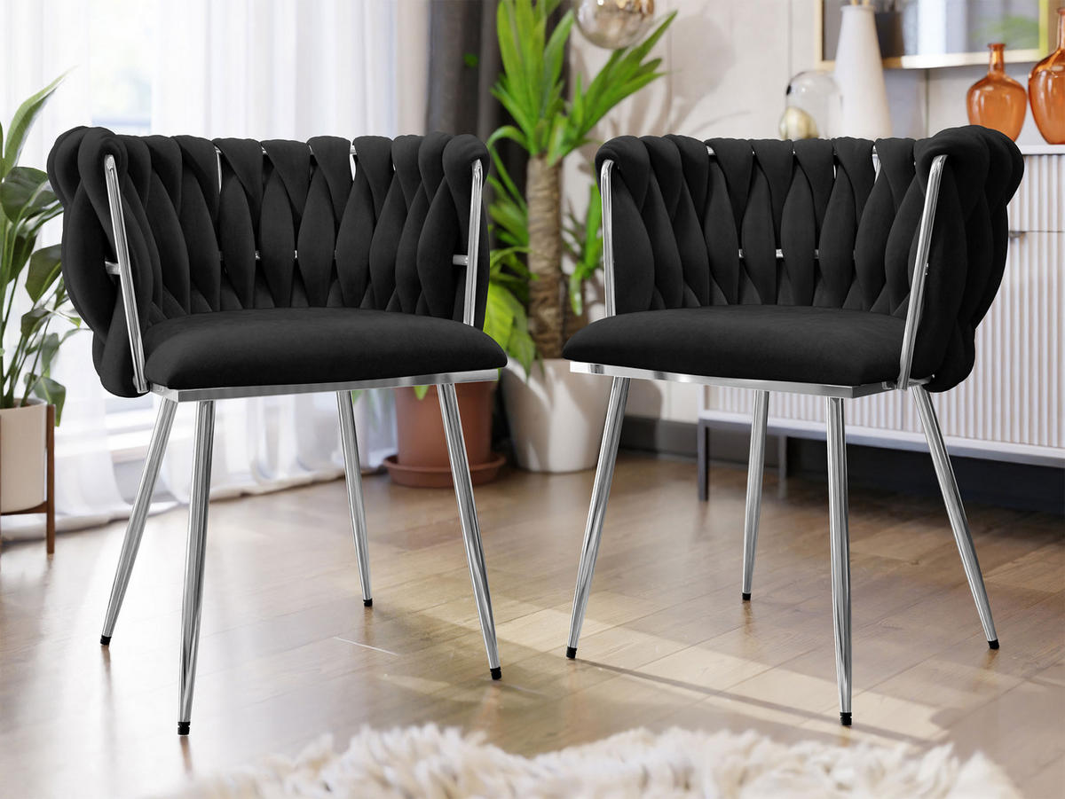 STUHL 2er-Set Muz DC-1142/CM (2 Stück in Samt) - Chromfarben/Schwarz, Textil/Metall (50/76/52cm) - MIRJAN24