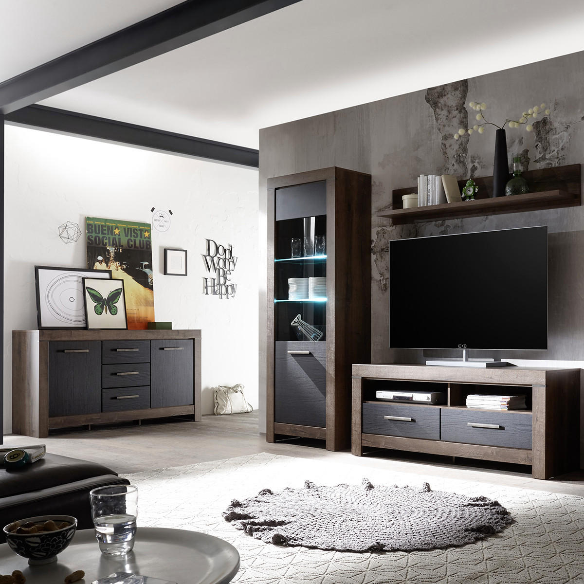 SIDEBOARD Adam Holz und Schwarz - Schwarz, Holzwerkstoff (160/85/45cm) - Petits-meubles