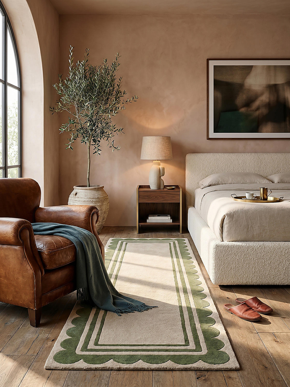 WOLLTEPPICH WENSUM, mit grafischem Muster mit Rahmen, Grün-Beige, 80 x 230 cm - Grün, Textil (80/230cm) - KADIMA DESIGN