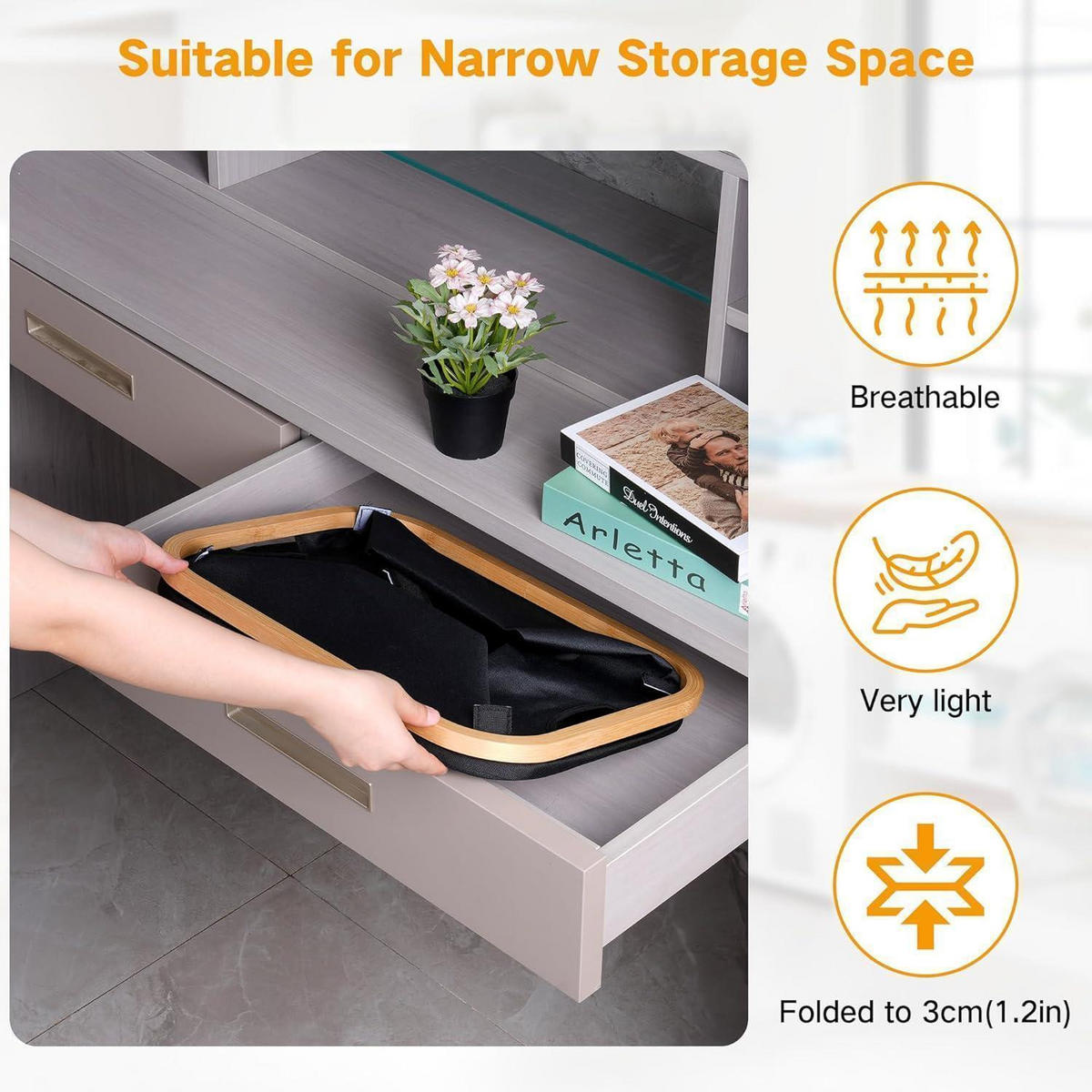 WÄSCHEKORB Bambus Stoff Schwarz 50 Liter - Schwarz, Naturmaterialien (33/33/44cm)