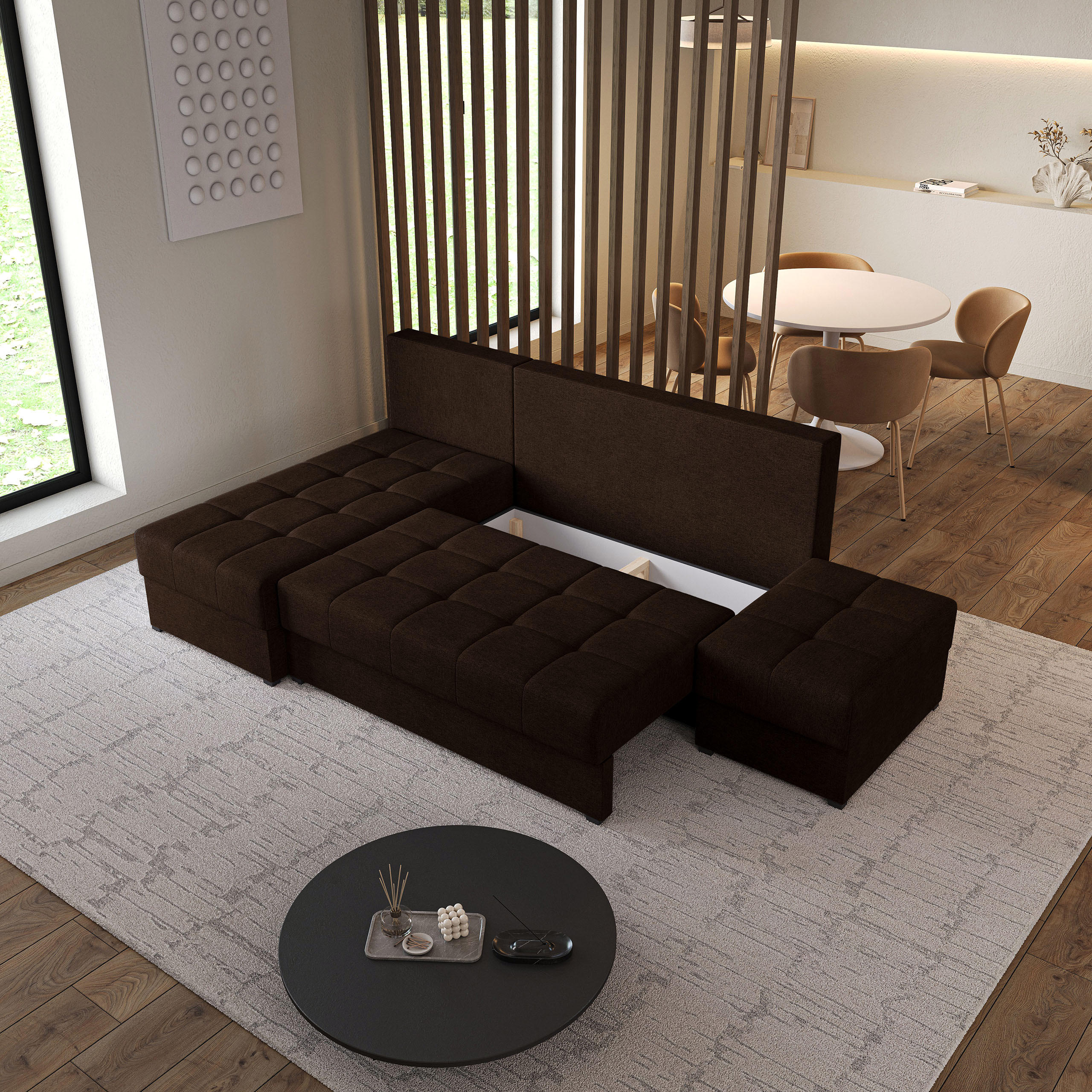 Thumbnail - Masseno Ecksofa, Braun, Holz, 4-Sitzer, L-Form,L-Form, 251x143 cm, Wohnzimmer, Sofas & Couches, Wohnlandschaften, Ecksof...
