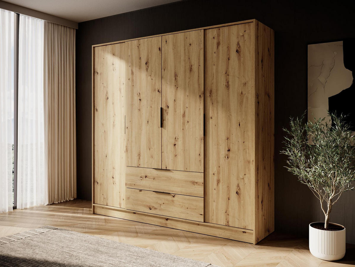 KLEIDERSCHRANK Lyke, Schrank mit Eiche Artisan - Eiche Artisan, Holzwerkstoff (206/200/51cm) - Bettso