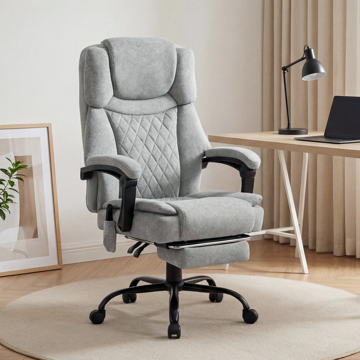 BÜROSTUHL-MIT-MASSAGEFUNKTION Polyester Grau - Grau, Textil (69.5/126/77.5cm) - HOMCOM