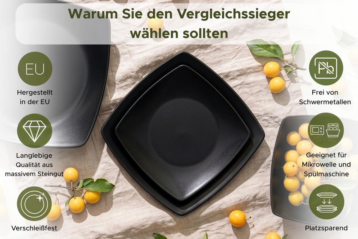 TAFELSERVICE EPIRI 12 Personen 36-tlg - Schwarz, Keramik (25/2/25cm) - KONSIMO®