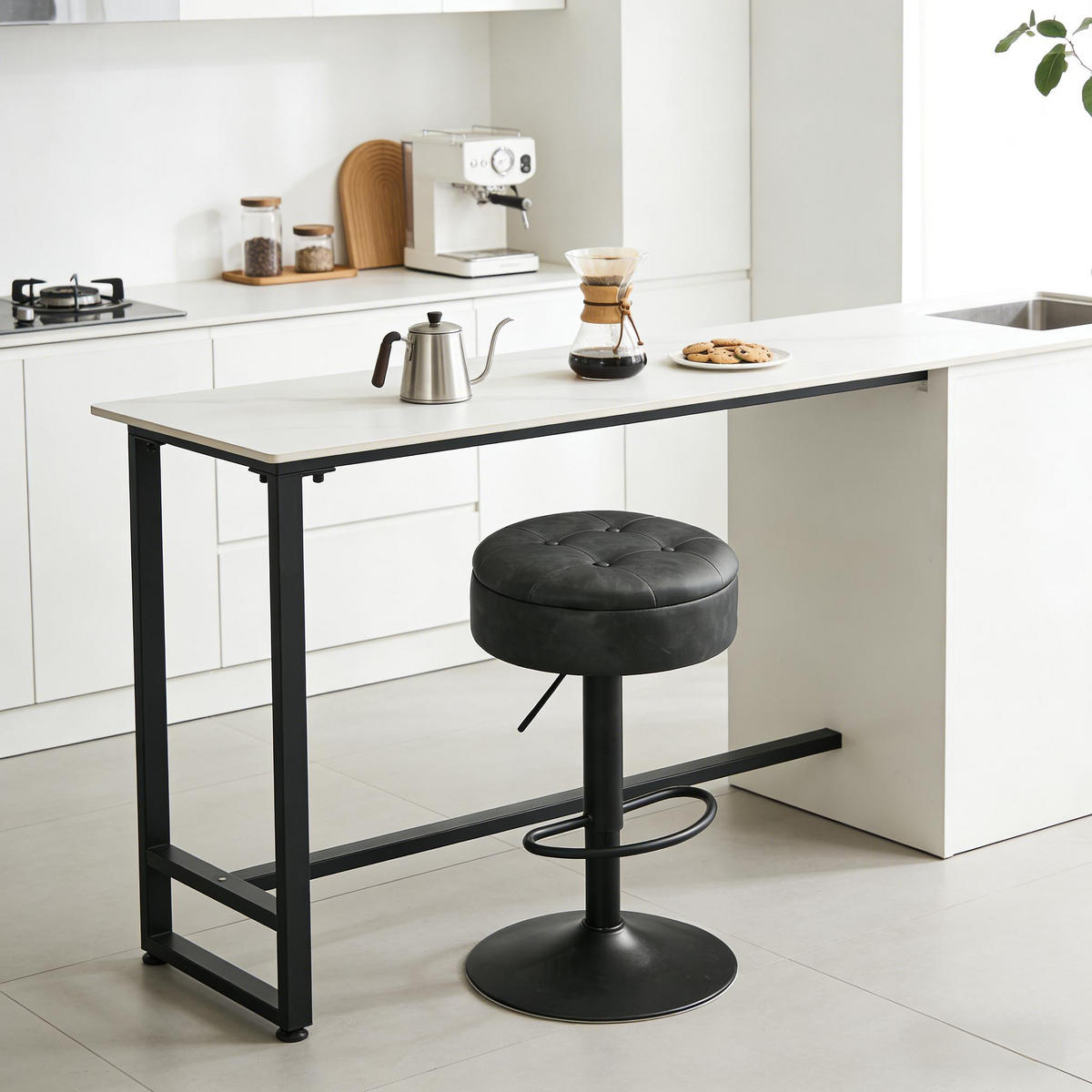 BARHOCKER 1er-Set Charcoal mit Aufbewahrungsraum Kunstleder & Höhenverstellbar - Anthrazit, Metall (39/79.5/39cm) - PANGIVO