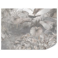 FOTOTAPETE für Wohnzimmer Tropische Blätter Dschungel Palmen Grau 300x210 - Beige/Grau, Papier (300/210cm) - Muralo