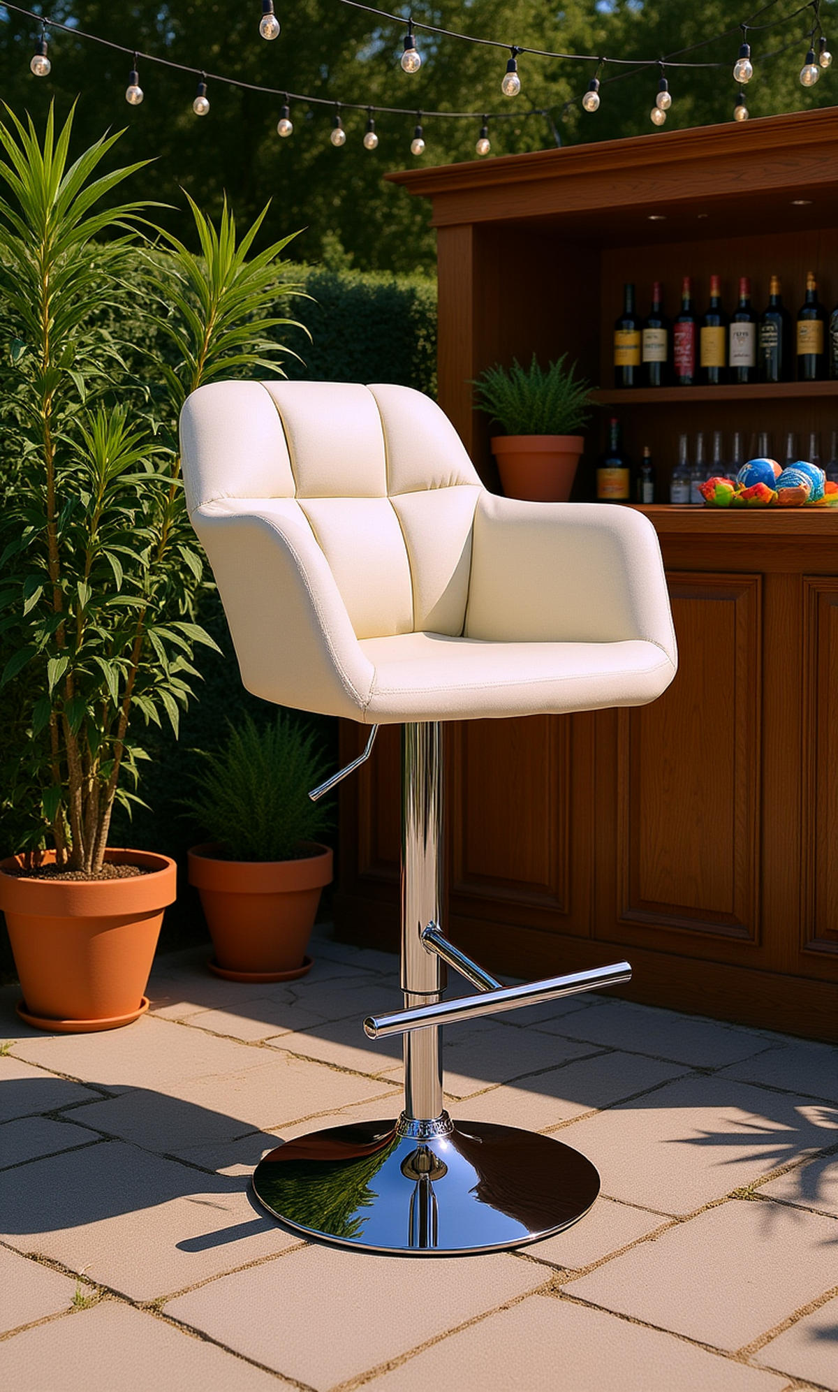 BARHOCKER Nardo Stoff chrom creme - Chromfarben/Naturfarben, Textil/Metall (57/118/59cm) - TPFLiving