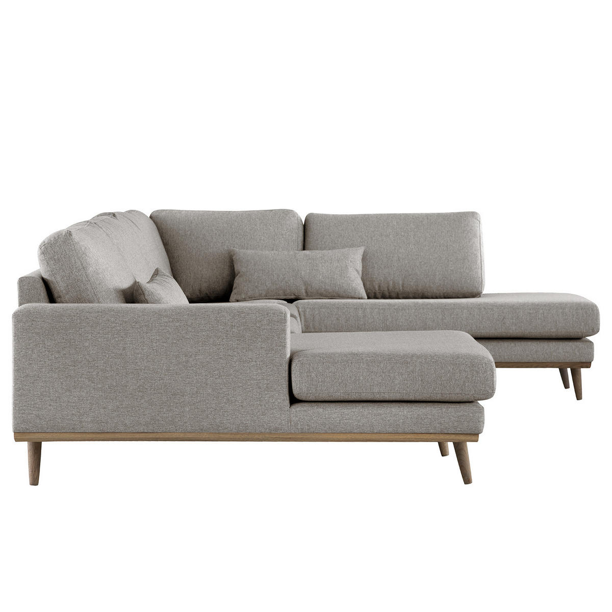 WOHNLANDSCHAFT mit Longchair - Eichefarben/Graubraun, Eichenholz/Textil (371/81/219cm) - home24