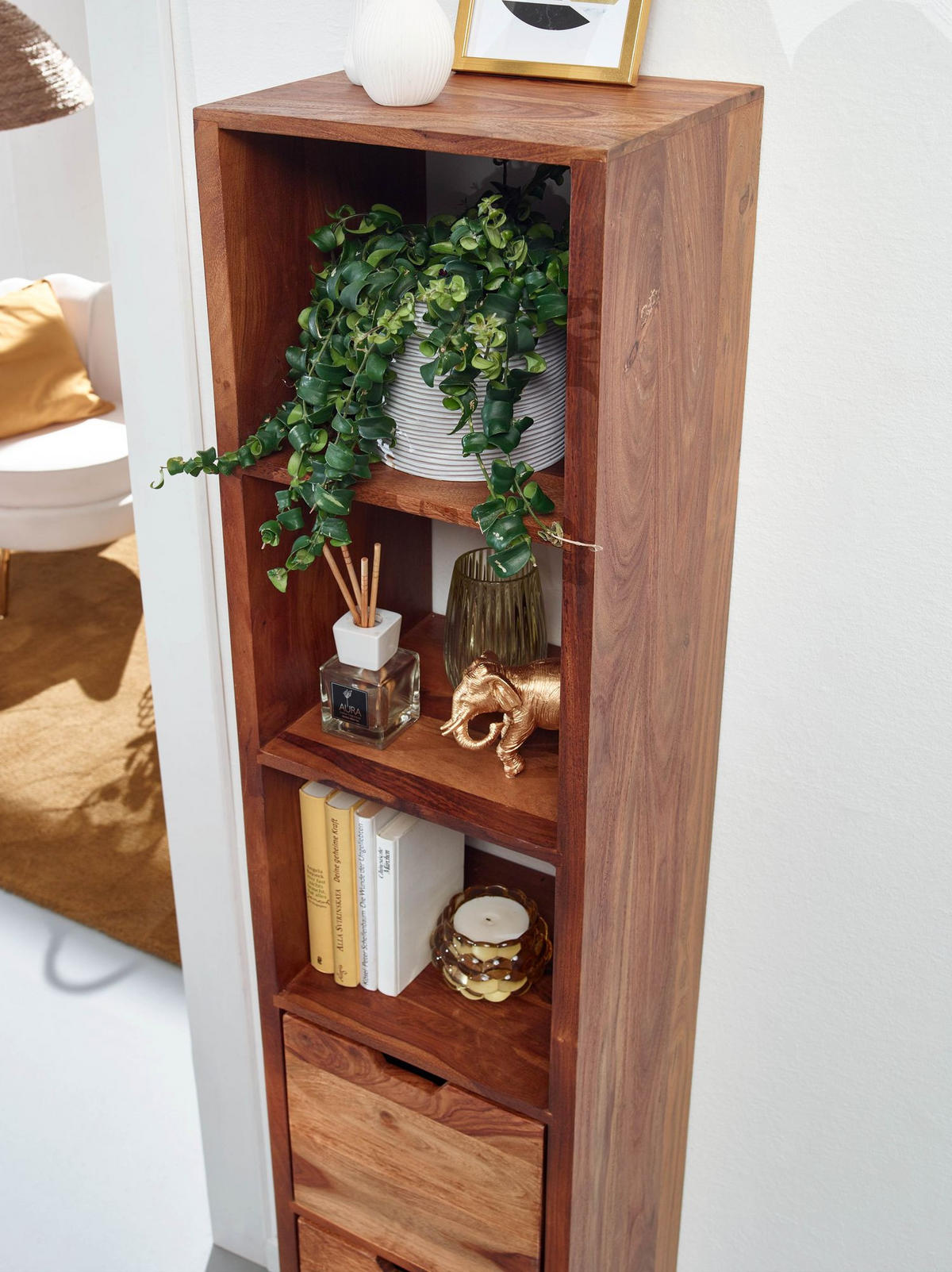 WANDREGAL Massivholz Modern Stil Flexibel mit 5 Ablagen und 2 Schubladen - Braun, Holz (35/150/30cm) - KADIMA DESIGN