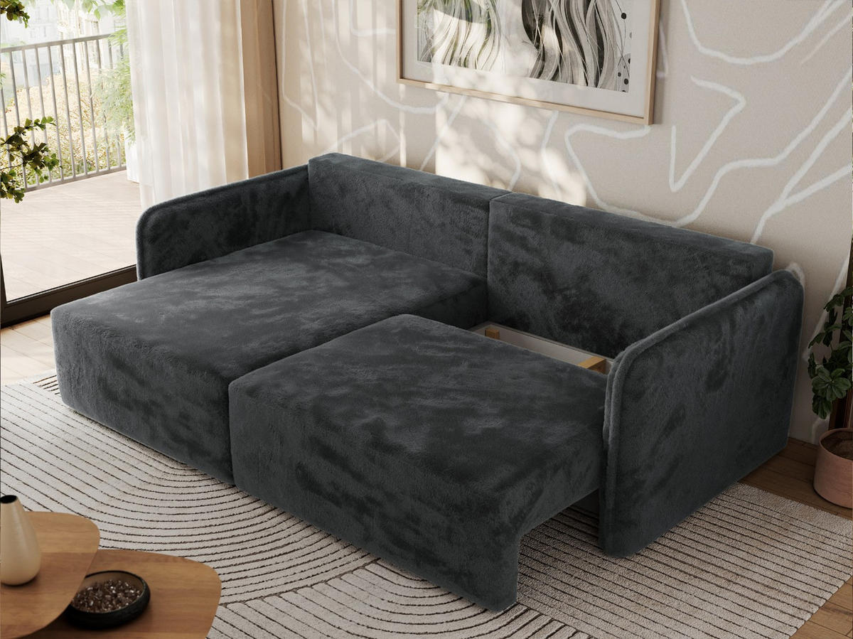 ECKSCHLAFSOFA MESTO L Dunkelgrau Plüsch - links - Dunkelgrau/Schwarz, Kunststoff/Textil (227/147cm) - MKS
