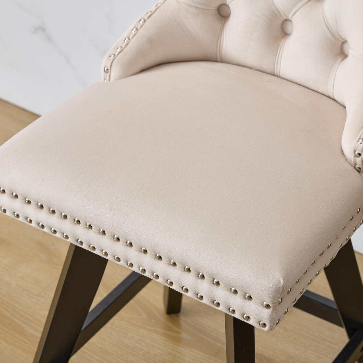 BARHOCKER 2er-Set Beige mit Samtbezug, Rückenlehne und 360° Drehfunktion - Beige, Textil (55/97.5/44.5cm) - PANGIVO