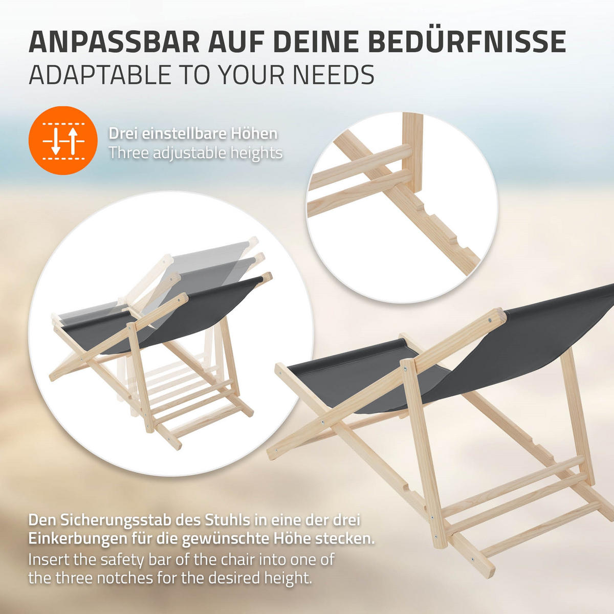 LIEGESTUHL 10er Set Anthrazit - Anthrazit, Holz (57.5/83/100cm) - ECD-Germany