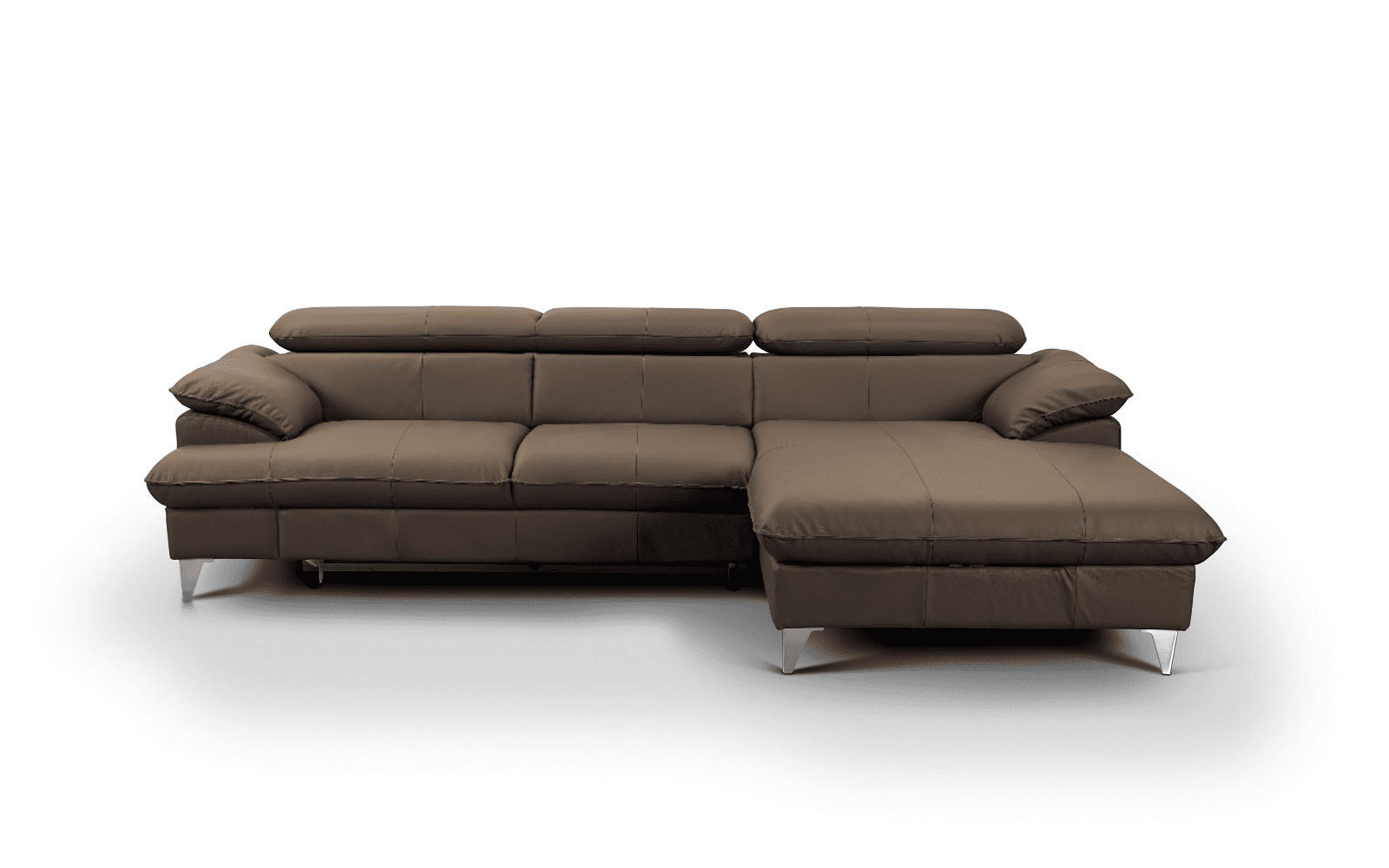ECKSOFA mit Schlaffunktion und Bettkasten, Echtleder - Chromfarben/Braun, Leder/Holz (167/254cm) - Cotta