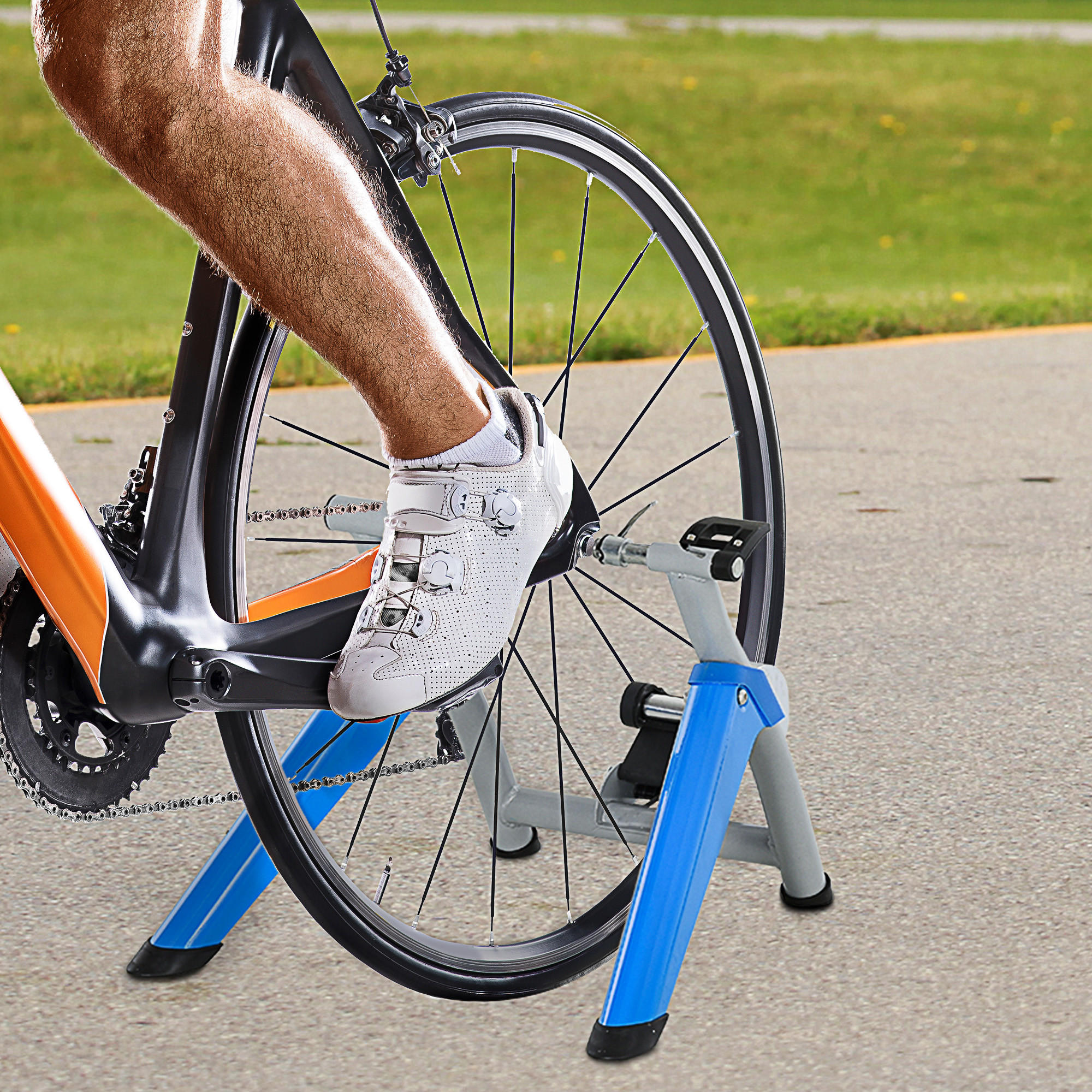 ROLLENTRAINER Fahrradtrainer mit Magnetbremse für 650C, 700C/26"-29" - Blau, Metall (56/47.5/77cm)