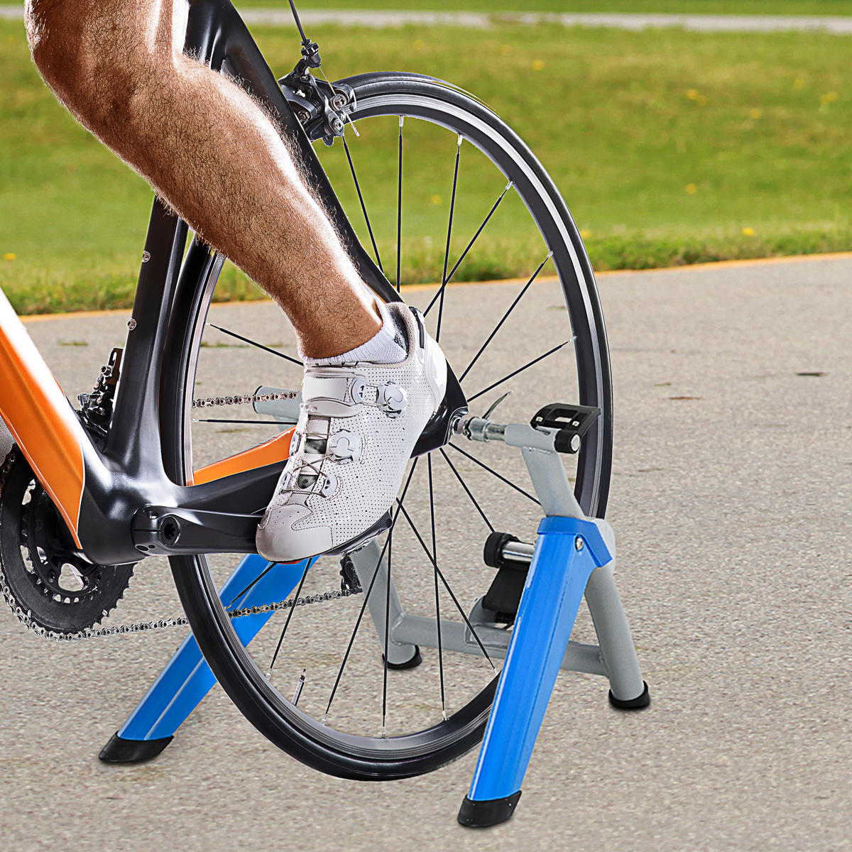 ROLLENTRAINER Fahrradtrainer mit Magnetbremse für 650C, 700C/26"-29" - Blau, Metall (56/47.5/77cm)