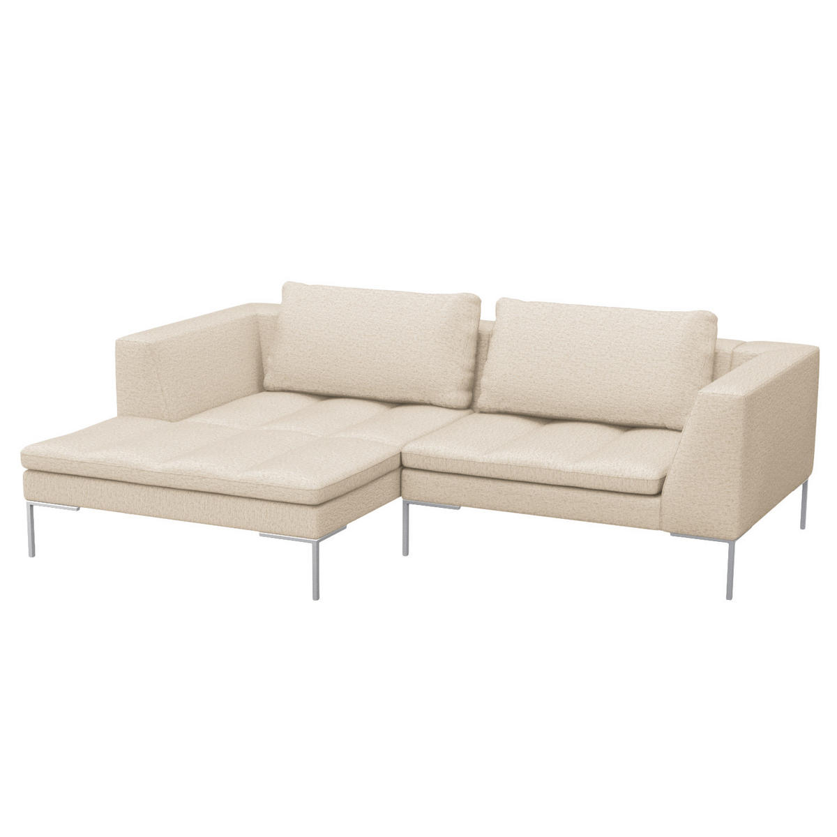 ECKSOFA mit breitem Ottomane - Webstoff - Chromfarben/Beige, Textil/Metall (244/170cm) - home24