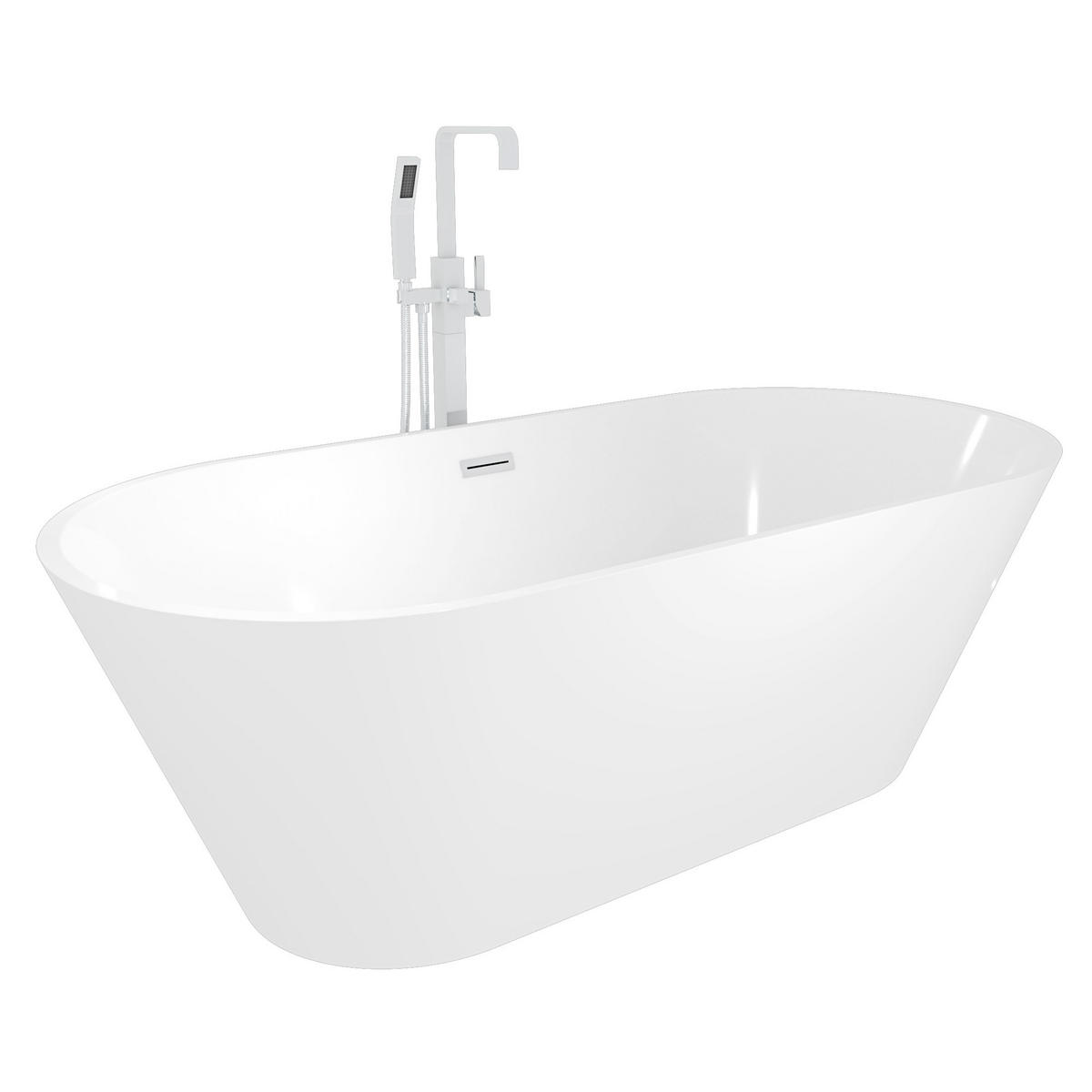 FREISTEHENDE Badewanne Wanne F01 170x80cm mit Armatur AF02 - Weiß, Glas/Kunststoff (80/58/170cm) - AcquaVapore by Sandra Jentho