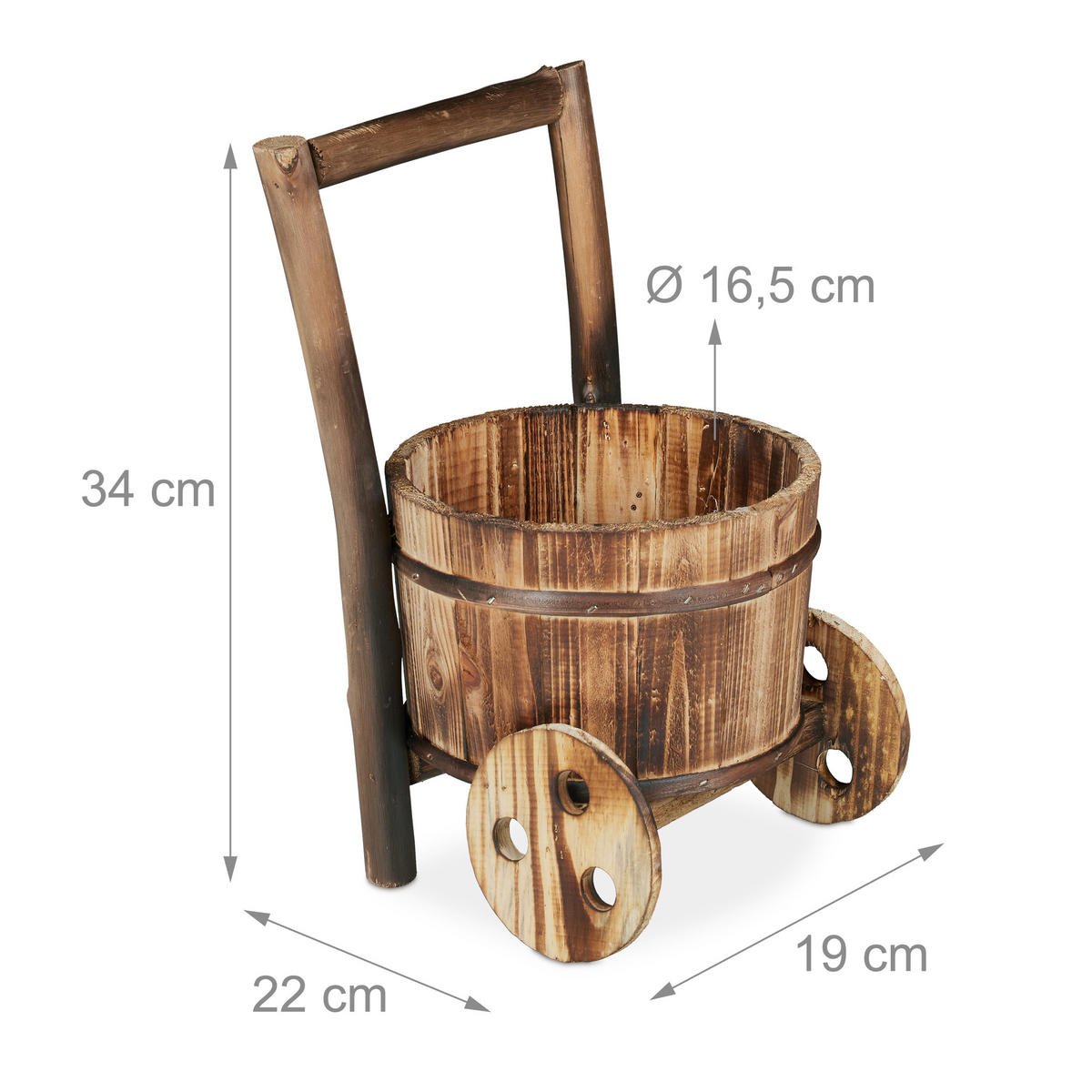2XPFLANZSCHUBKARRE - Braun, Holz (19/34/22cm) - Relaxdays