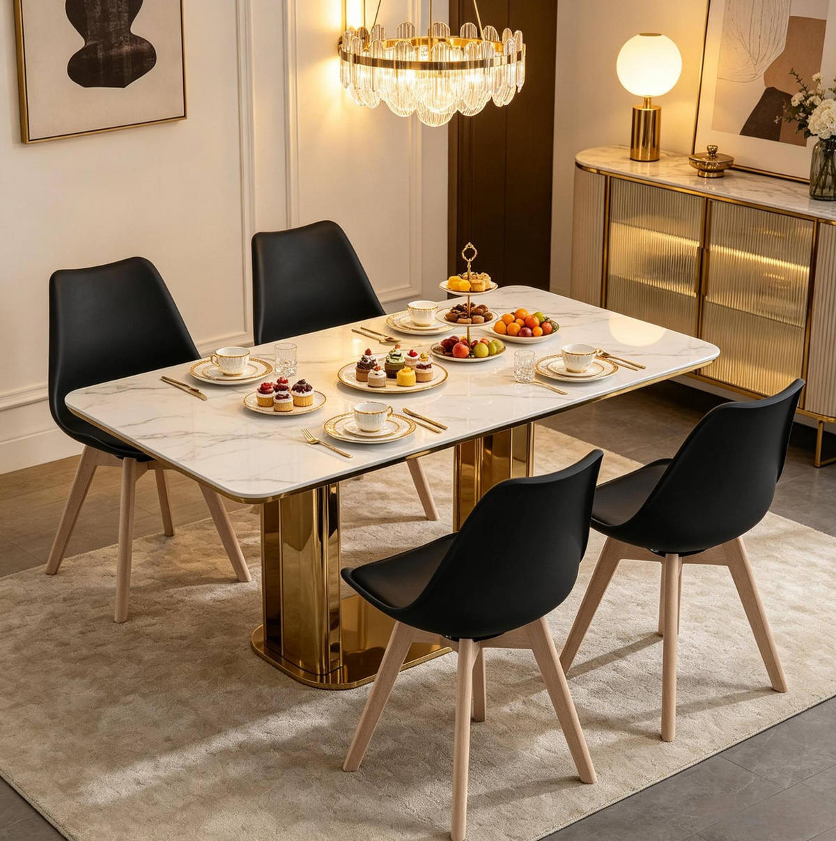 ESSSTUHL 4er-Set drehbar Kunstleder Schwarz - Schwarz, Holz (40.5/83/40.5cm) - Meubliv