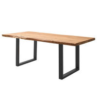 ESSTISCH - Baumkante Akazie Braun massiv - Schwarz/Akaziefarben, Holz/Metall (90/180/77cm) - home24
