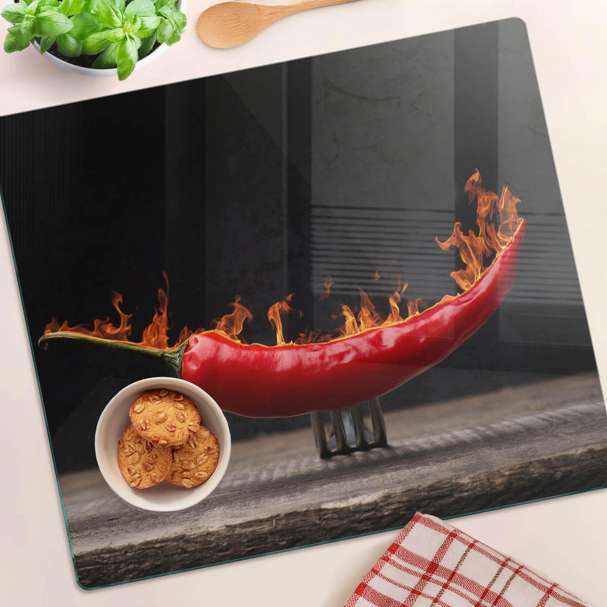 GLASPLATTE 60x52 cm Chili-Pfeffer - Rot, Glas (60/0.4/52cm) - TULUP