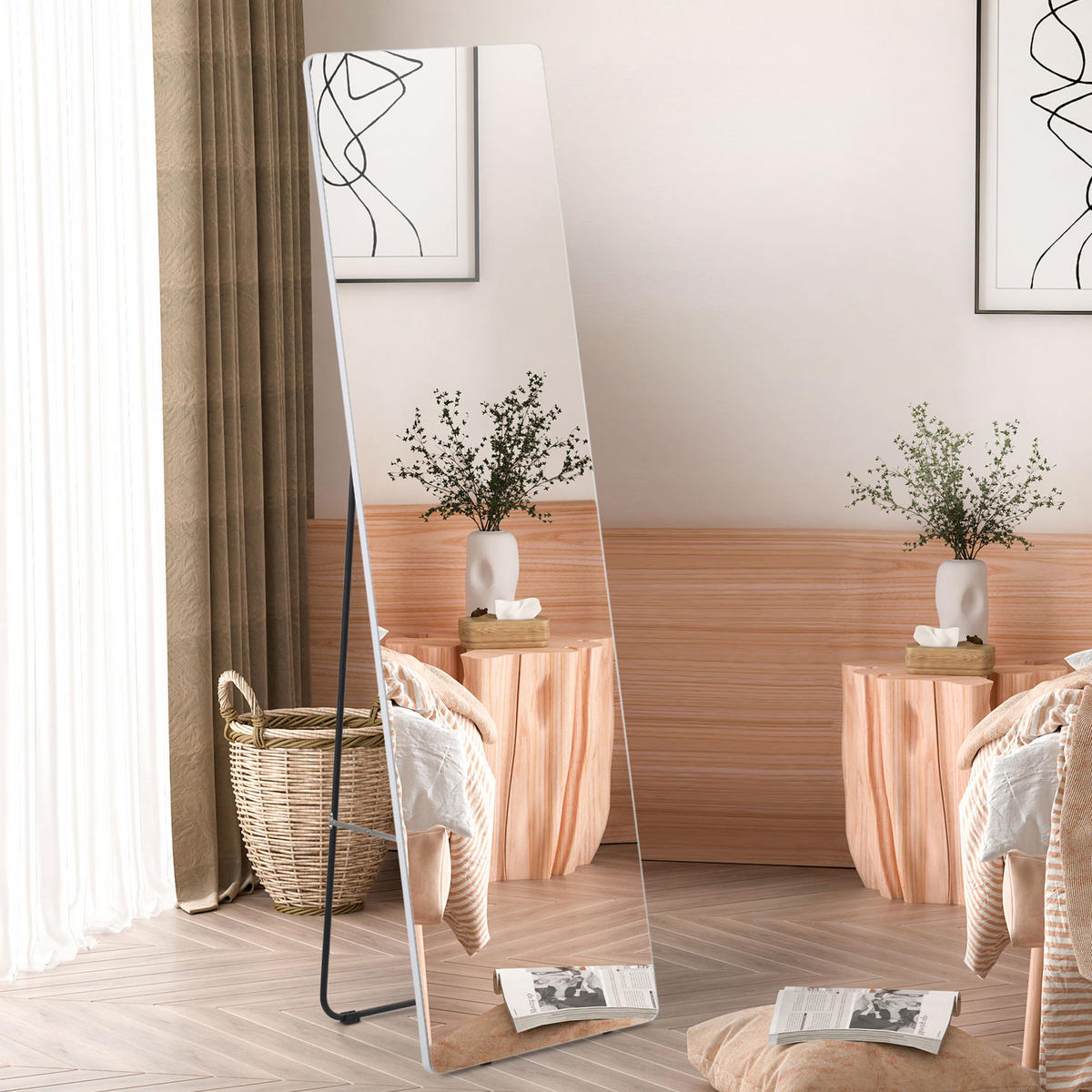 STANDSPIEGEL mit Ständer, 45 x 160 cm, für Schlafzimmer, Wohnzimmer, Silber - Silberfarben, Glas (37/158.5/45cm) - HOMCOM