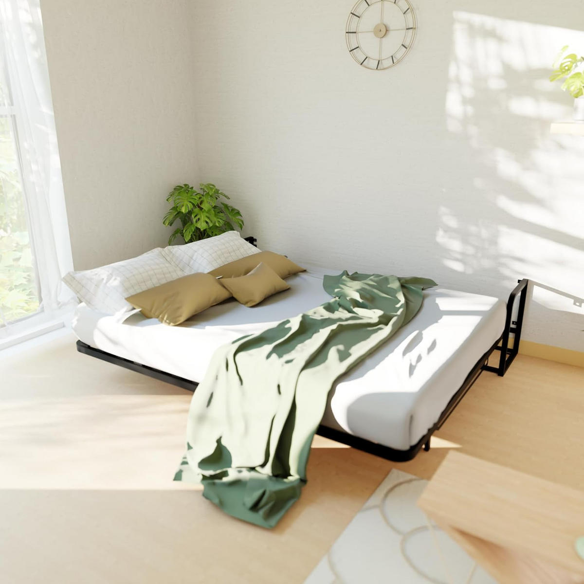 WANDBETT Murphy Classik 200x180 Horizontal, mit Gasdruckfeder-Mechanismus - Buchefarben/Graphitfarben, Metall (200/180cm) - WallBedKing