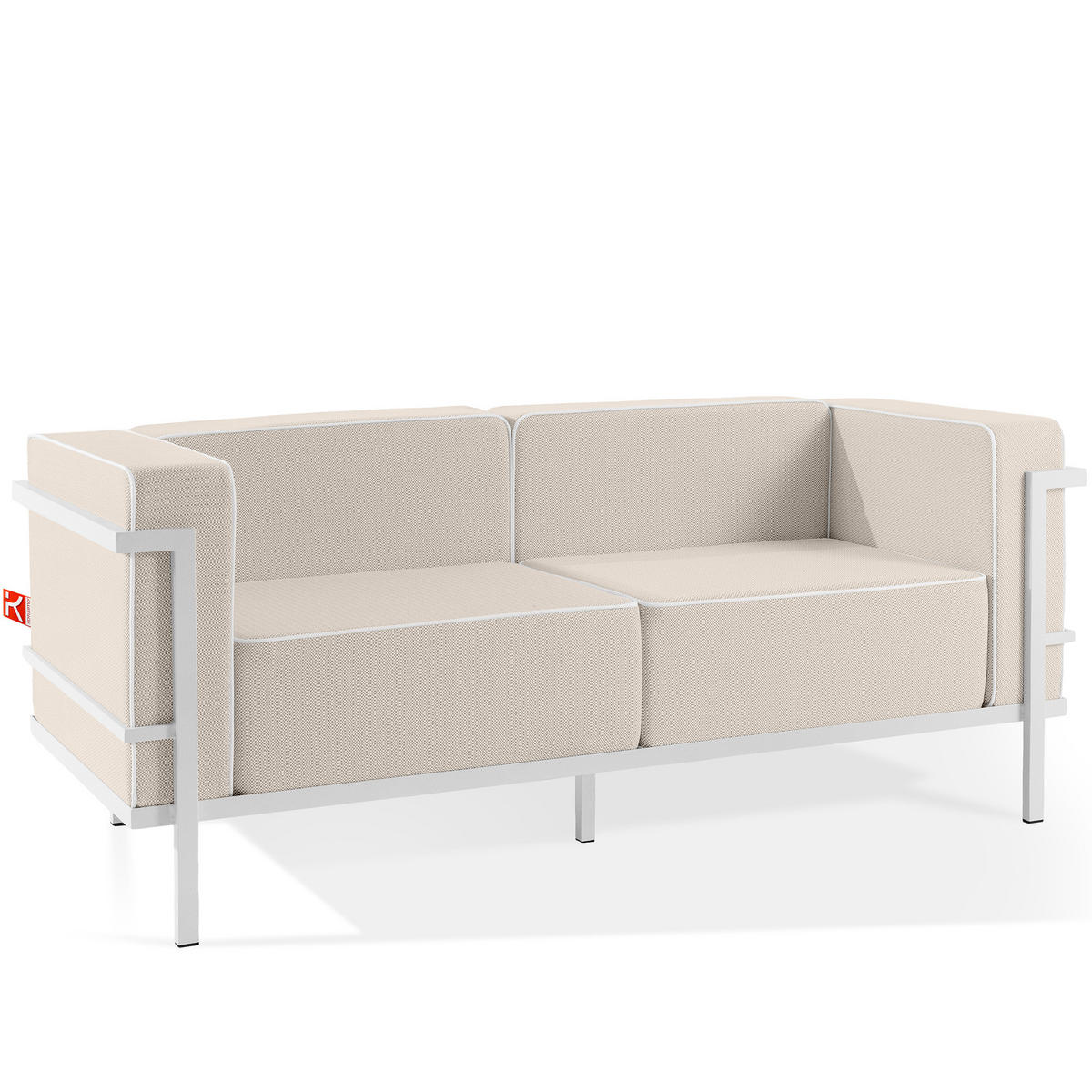 GARTENSOFA TRIGLO 2-Personen, Stahlrahmen, Modern, Weiß - Beige/Weiß, Textil/Metall (164/70/69cm) - KONSIMO®