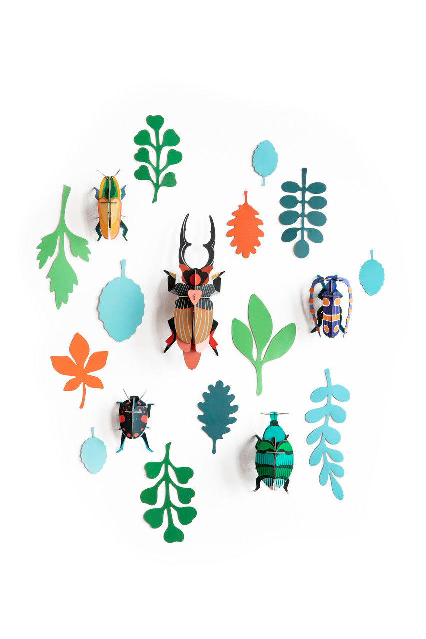 WANDDEKO Leuchtendes Käfer-Set 14/7 cm - Multicolor/Grün, Wellpappe (14/7/34cm) - KUNSTLOFT