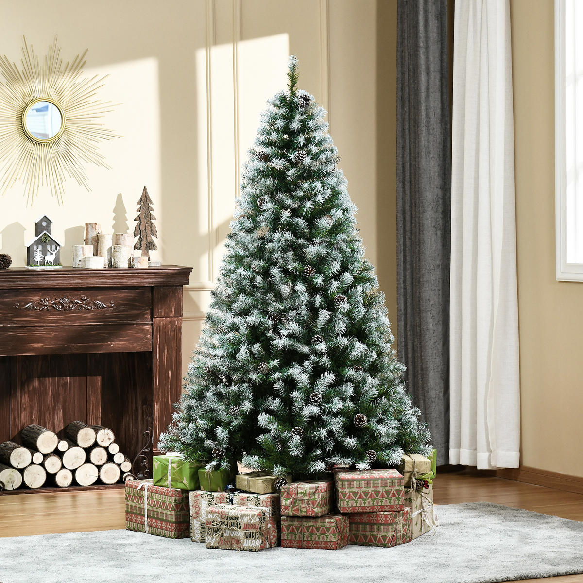 KÜNSTLICHER Weihnachtsbaum, 180 cm Christbaum mit Kunstschnee, Indoor - Weiß/Grün, Kunststoff/Metall (180cm) - HOMCOM